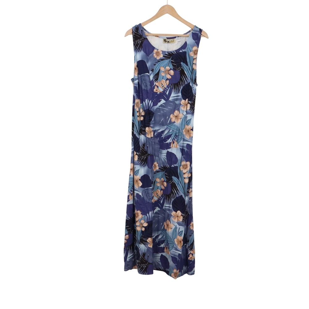 Coconut Cafe Maxi Dress Womens 20W Tropical Floral Blue Sleeveless Excellent